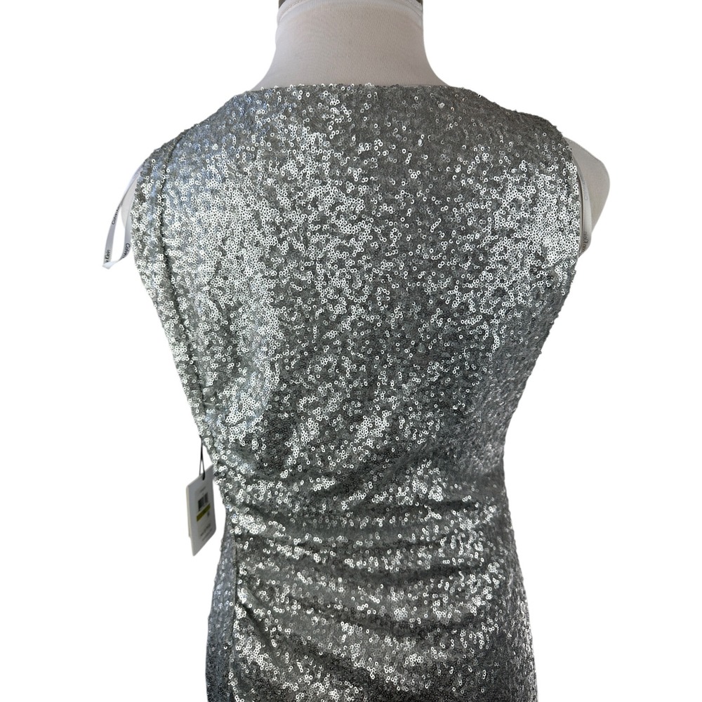 NWT Calvin Klein Sequin Ruched Sheath Shift Dress Silver Pleated Bodycon Size 14 - Picture 7 of 16